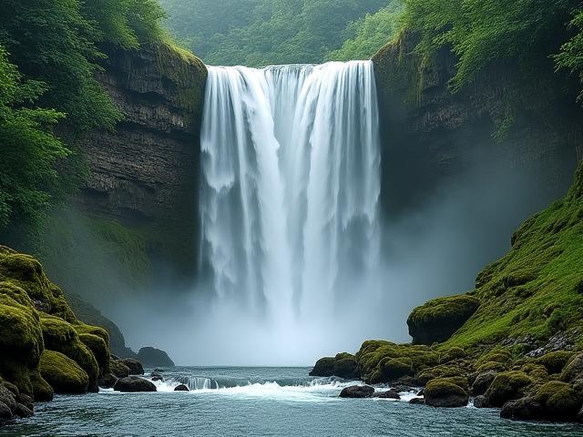 渓流の滝とミスト、ゲスト撮影